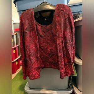Elegant Red Swirl Patterned Women's Top p43